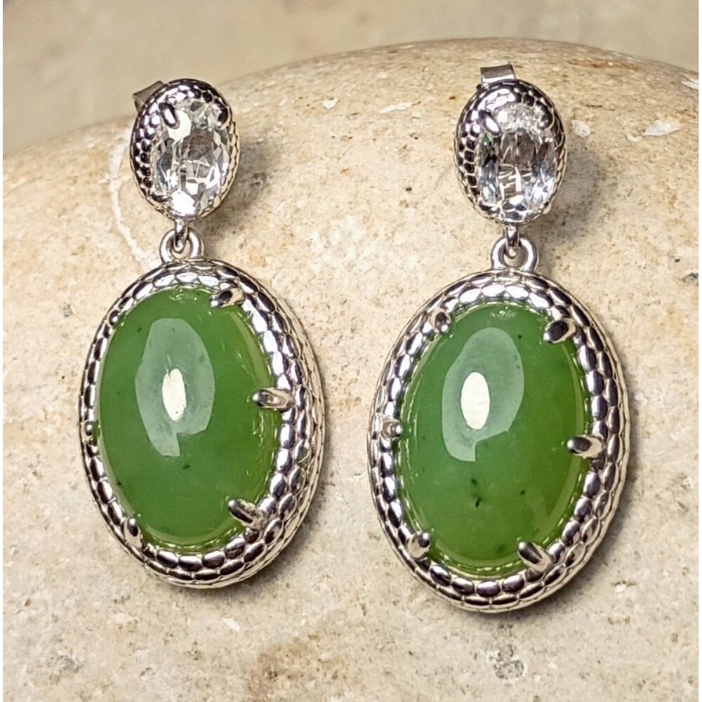 PAJ JOY Jade White Topaz Sterling Silver 925 Earrings